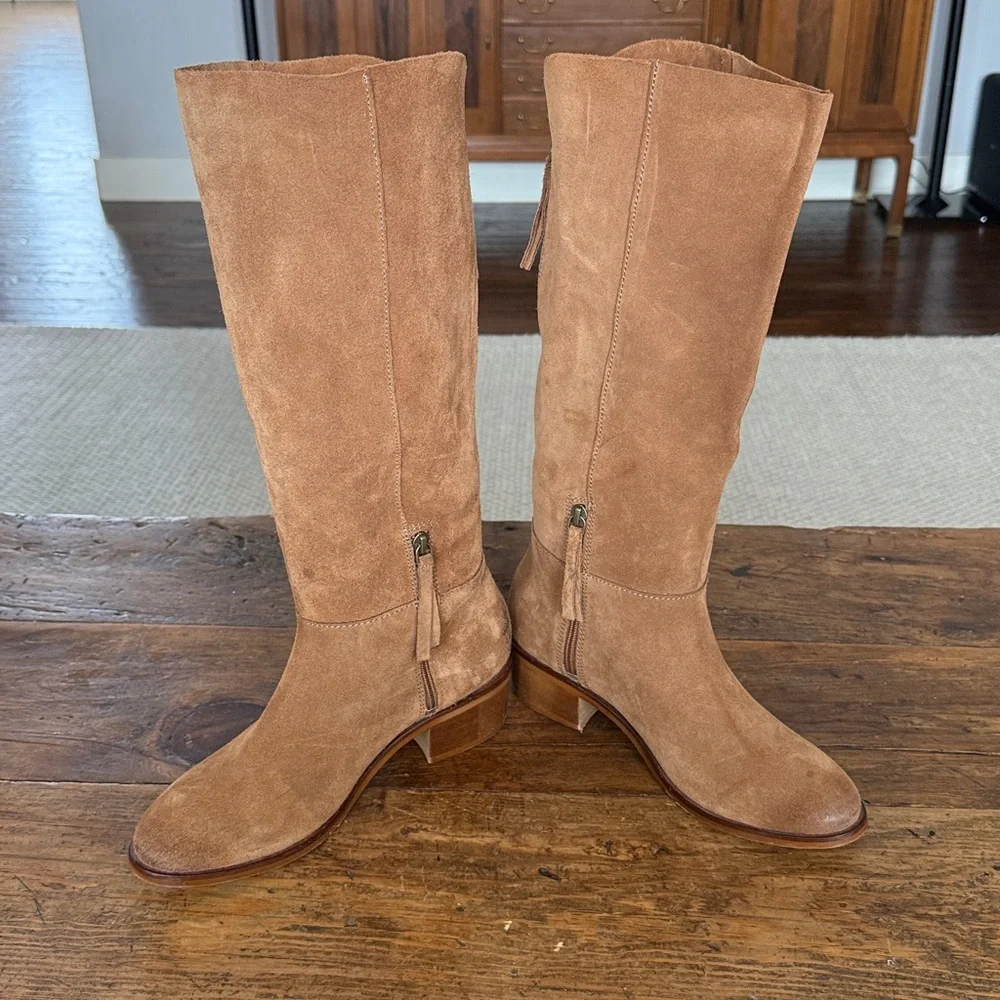 Naughty Monkey Tan Stride Suede Distressed Pull On Tall Boots Size 10 - Picture 5 of 7